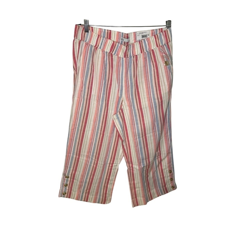 Croft & Barrow Mid-Rise Crop Pants Striped Pink‎ Blue Women's Size L NWT